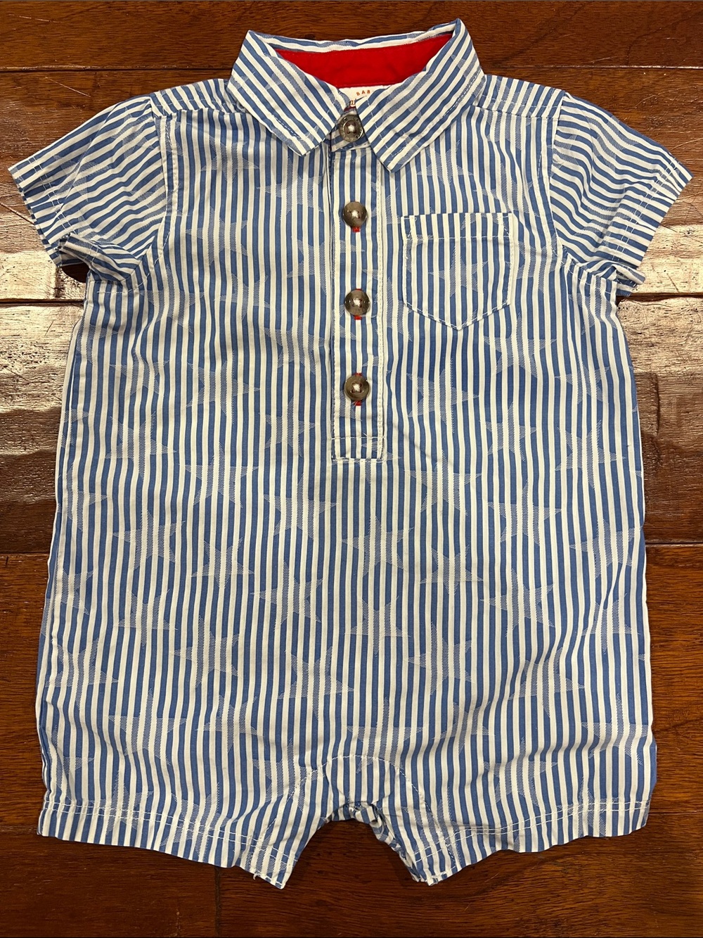 Blue and White Starts and Striped Baby Romper with Collar